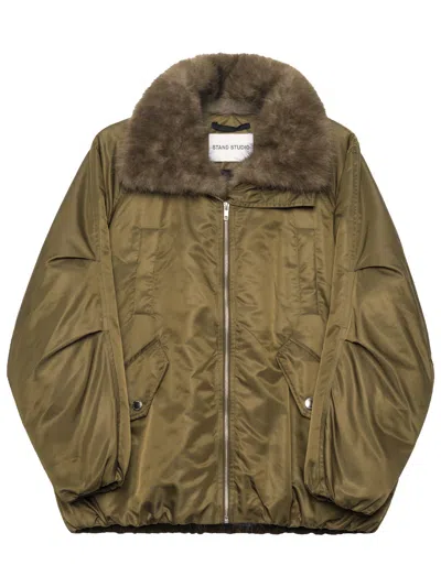 Stand Studio Thilda Shiny Nylon Jacket In Brown