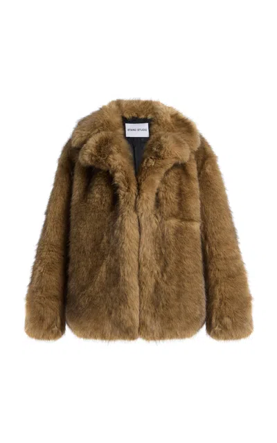Stand Studio Valentina Faux Fur Jacket In Brown