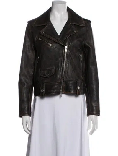 Pre-owned Stand Studio Vintage Lamb Leather Biker Jacket In Brown