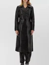 Stand Studio Waist Belted Long Coat Double-breasted Lapels In Black