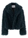 Stand Studio Petrol Green Short Faux-fur Jacket In Blue