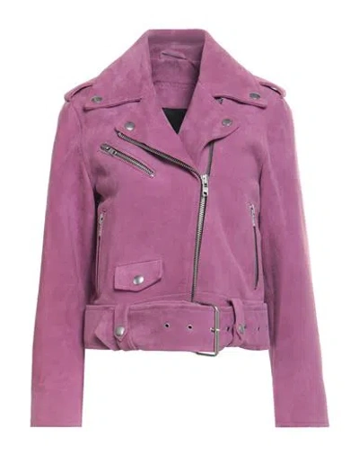 Stand Studio Woman Jacket Mauve Size 2 Leather In Purple