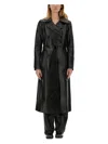Stand Studio Paris Double Breasted Belted Lambskin Coat In Black