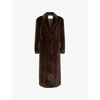 Stand Studio Womens Brown Emmie Notch-lapels Faux-fur Coat