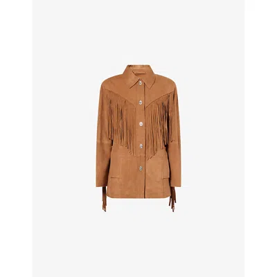 Stand Studio Womens Desert Tan Estee Fringed Suede Jacket
