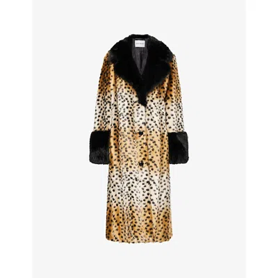 Stand Studio Womens Filippa Leopard-print Faux-fur Coat In Yellow