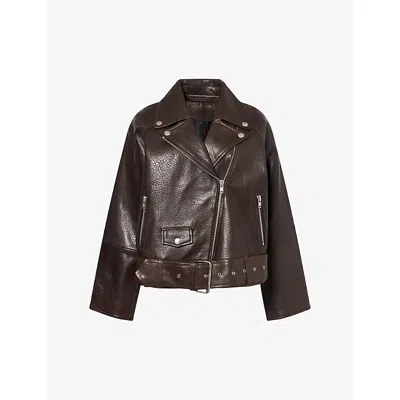 Stand Studio Womens Mocha Brown Romy Belted Leather Jacket