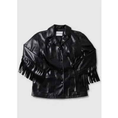 Stand Studio Womens Sienna Faux Leather Fringed Jacket In Black
