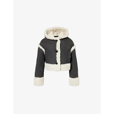Stand Studio Womens Black Off White London Hooded Faux-leather Jacket