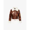 Stand Studio Lorelle Cracked Faux Shearling Jacket In Brown Off White