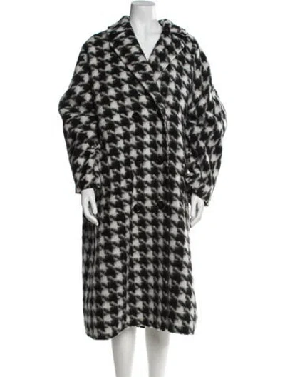 Pre-owned Stand Studio Wool Houndstooth Print Faux Fur Coat In Black