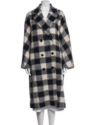 Pre-owned Stand Studio Wool Plaid Print Coat In Blue
