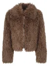 Stand Studio Plush Cropped Jacket With Rounded Collar In Brown