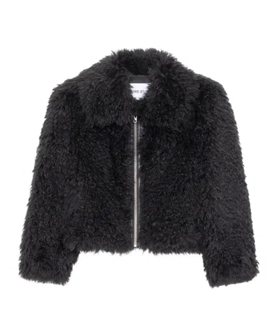 Stand Studio Teddy-texture Zip-up Jacket In Black