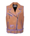 Stand Studio Tan And Lilac Biker Vest In Brown