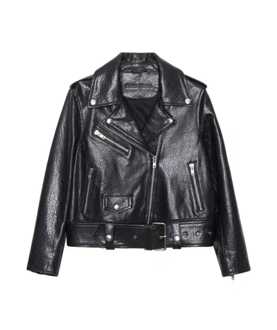 Stand Studio Zippered Long-sleeved Leather Jacket In Black