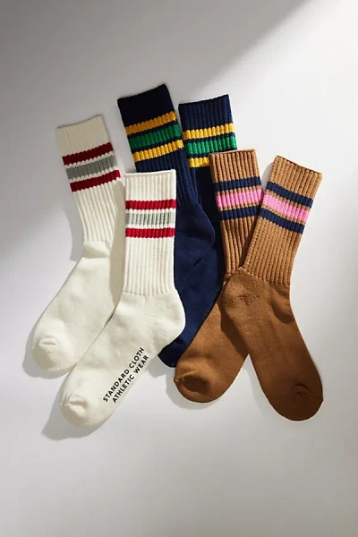 Standard Cloth Athletic Stripe Crew Sock In Cream, Men's At Urban Outfitters In Cream