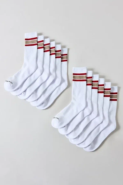 Standard Cloth Athletic Stripe Crew Sock 6-pack In White, Men's At Urban Outfitters