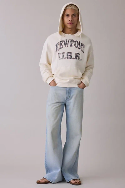 Standard Cloth Graphic Print Notch Neck Hoodie Sweatshirt In Cream, Men's At Urban Outfitters In White