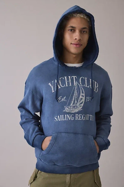 Standard Cloth Graphic Print Notch Neck Hoodie Sweatshirt In Dark Blue, Men's At Urban Outfitters