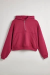 Standard Cloth Javier Half Zip Cropped Hoodie Sweatshirt In Berry, Men's At Urban Outfitters