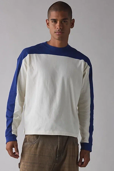Standard Cloth Jump Shot Colorblock Long Sleeve Tee In White/blue, Men's At Urban Outfitters