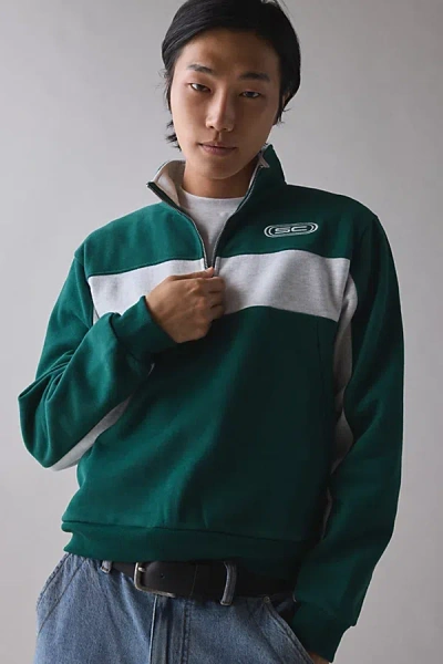 Standard Cloth Jump Shot Quarter-zip Sweatshirt In Green, Men's At Urban Outfitters