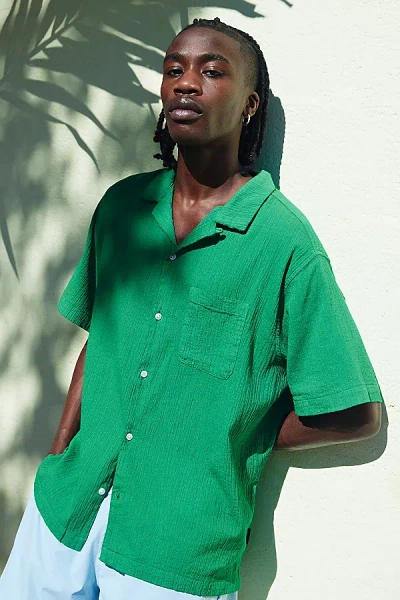Standard Cloth Liam Crinkle Shirt Top In Green, Men's At Urban Outfitters
