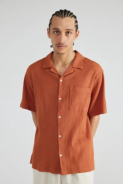 Standard Cloth Liam Crinkle Shirt Top In Orange, Men's At Urban Outfitters In Orange