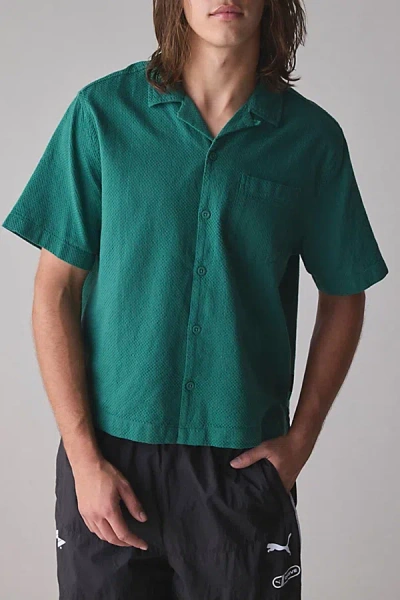 Standard Cloth Liam Seersucker Shirt Top In Dark Green, Men's At Urban Outfitters