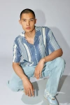 Standard Cloth Liam Stripe Crinkle Shirt Top In Dark Blue, Men's At Urban Outfitters