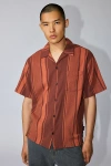 Standard Cloth Liam Stripe Crinkle Shirt Top In Rust, Men's At Urban Outfitters