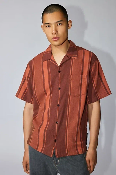Standard Cloth Liam Stripe Crinkle Shirt Top In Rust, Men's At Urban Outfitters In Rust