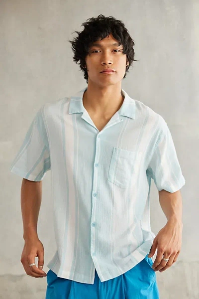 Standard Cloth Liam Stripe Crinkle Shirt Top In Turquoise, Men's At Urban Outfitters