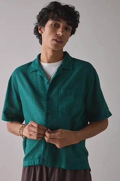 Standard Cloth Liam Textured Grid Shirt Top In Dark Green, Men's At Urban Outfitters