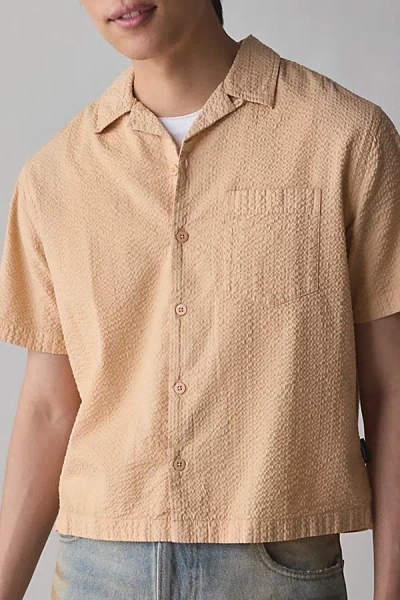 Standard Cloth Liam Textured Seersucker Shirt Top In Honey, Men's At Urban Outfitters