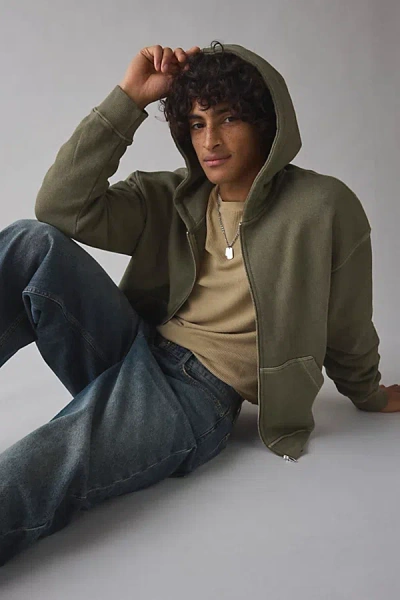Standard Cloth Pregame Zip-up Hoodie Sweatshirt In Olive, Men's At Urban Outfitters In Multi