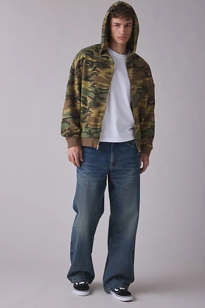 Standard Cloth Pregame Zip-up Hoodie Sweatshirt In Camo, Men's At Urban Outfitters In Green