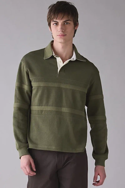 Standard Cloth Ryder Blocked Rugby Shirt Top In Dark Green, Men's At Urban Outfitters