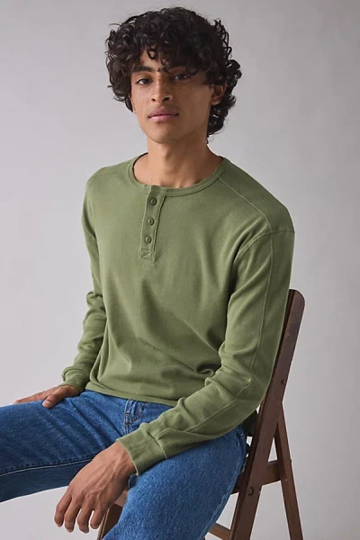Standard Cloth Toro Henley Long Sleeve Tee In Green, Men's At Urban Outfitters