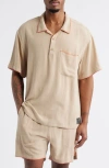 Standard Issue California Blanket Stitch Oversize Polo In Sand