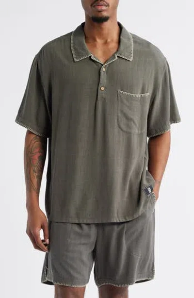 Standard Issue California Blanket Stitch Oversize Polo In Green