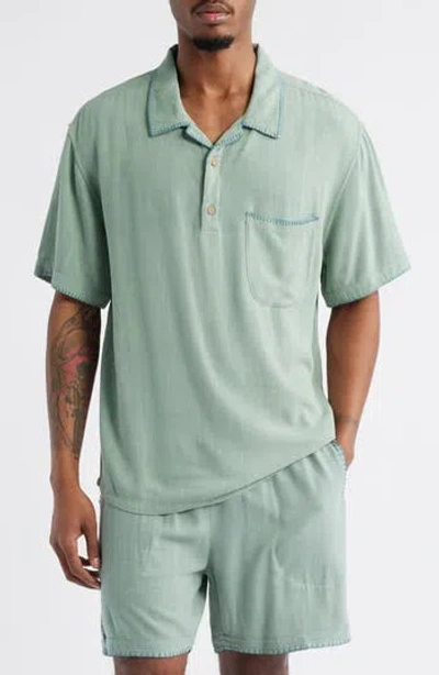 Standard Issue California Blanket Stitch Oversize Polo In Green
