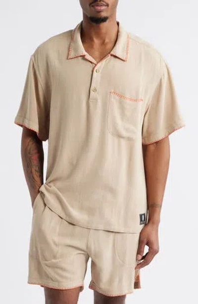 Standard Issue California Blanket Stitch Oversize Polo In Neutral