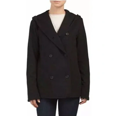 Pre-owned Standard James Perse $425 Black Double Breasted Hooded Coat Size 3 (l)