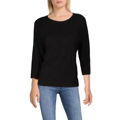 Standard James Perse Juniors Womens Three-quarter Sleeve Comfy Pullover Top In Black