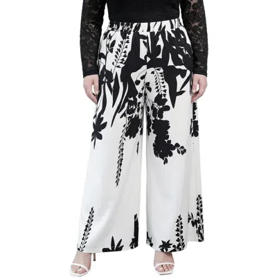 Standards & Practices Abstract Pull-on Wide Leg Pants In White