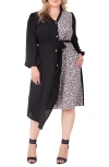 Standards & Practices Asymmetrical Long Sleeve Shirtdress In Blackbrown