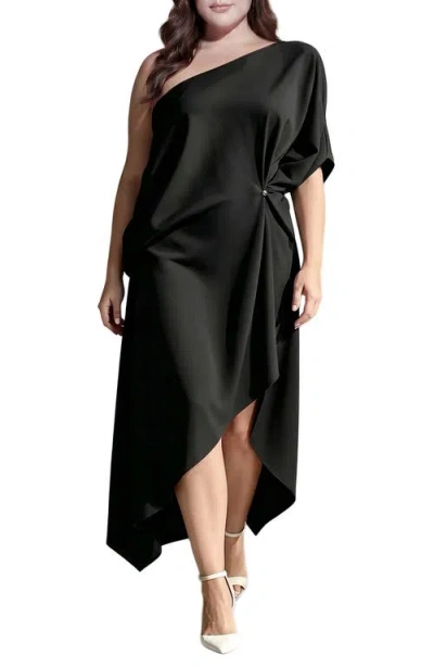 Standards & Practices Asymmetrical One-shoulder High-low Dress In Black