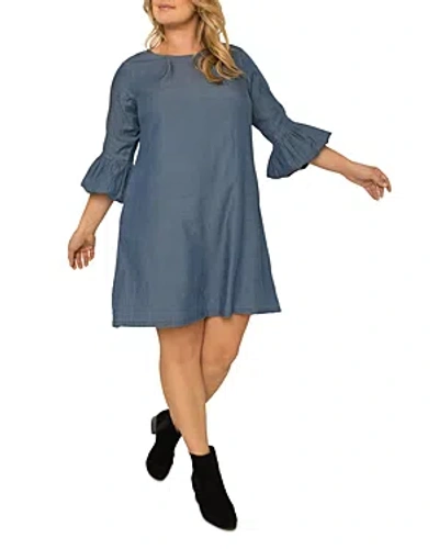 Standards & Practices Balloon Sleeve Shift Dress In Midblue